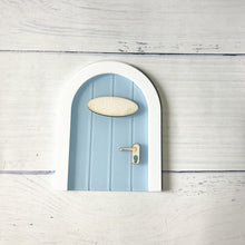 Load image into Gallery viewer, Mini Fairy door Hand Made Cute pink Mouse hole, miniature wooden door with bunting and personalised sign post