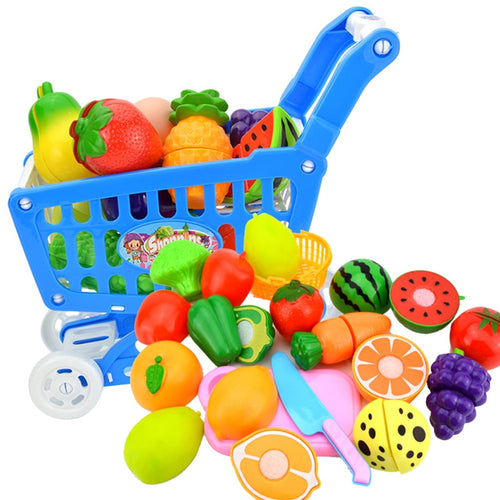 DIY Mini Shopping Trolley Children Pretend Play Supermarket Toy Fruits Vegetables Toys for Children