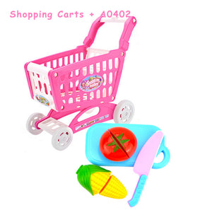 DIY Mini Shopping Trolley Children Pretend Play Supermarket Toy Fruits Vegetables Toys for Children